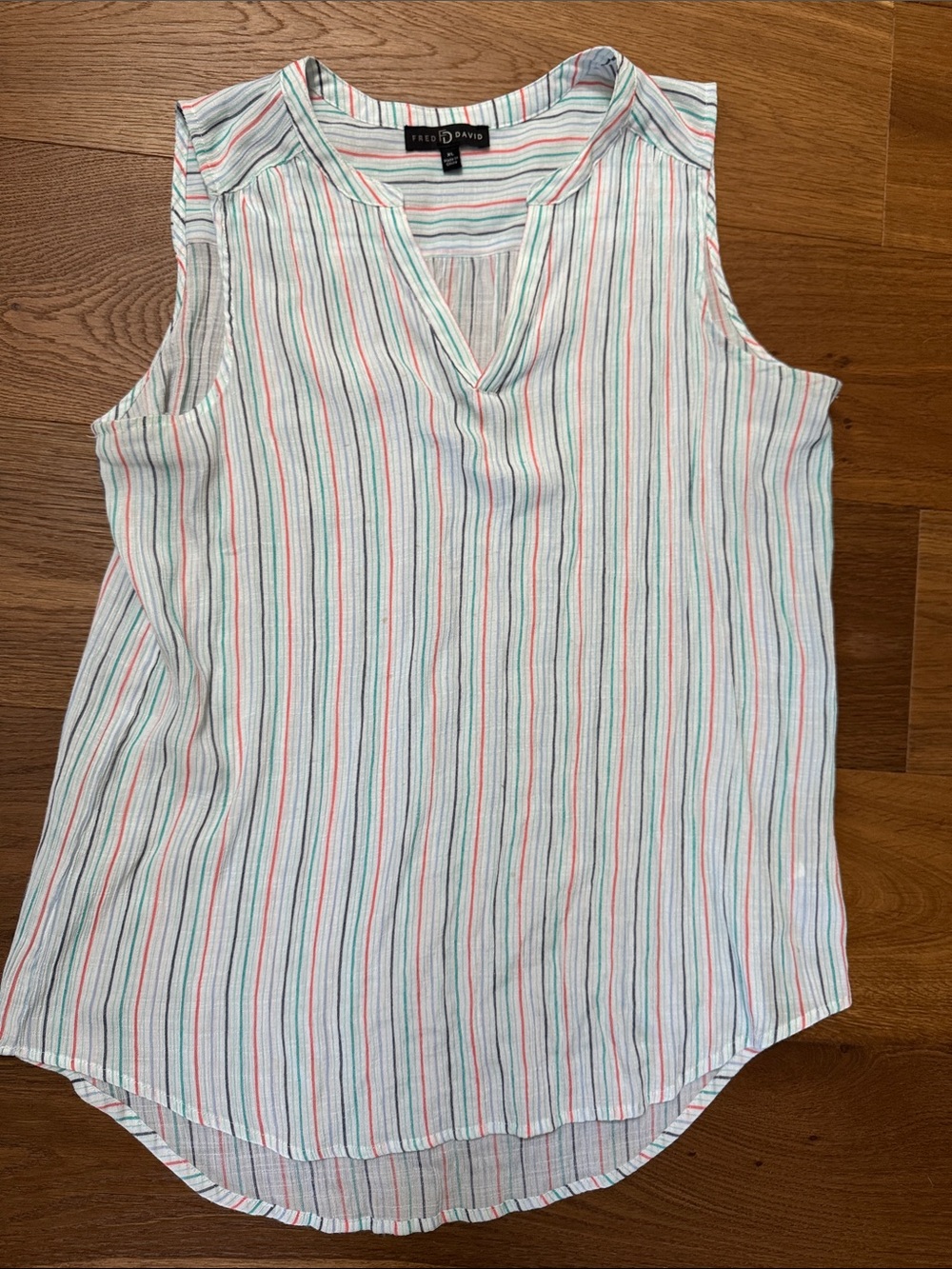 Fred David White Sleeveless Striped V-Neck Camisole